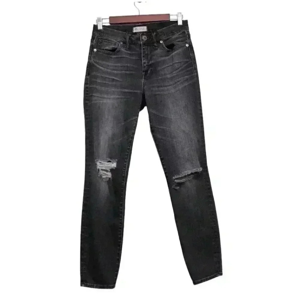Madewell High Riser Skinny Jeans Size 28 Distressed Black Denim Grunge Stretch